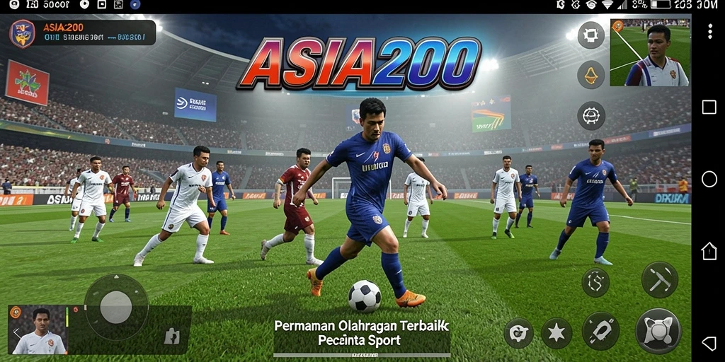 Screenshot utama ASIA200 menampilkan aksi pertandingan olahraga yang intens.