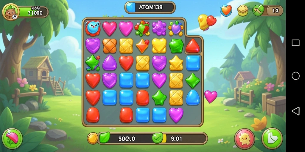 Tampilkan gameplay seru dari ATOM138 di level match-3.