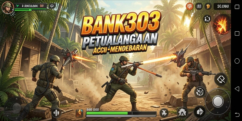 Screenshot utama BANK303 menampilkan aksi pertempuran yang menegangkan dan gameplay yang mendalam.