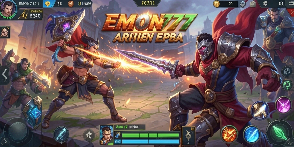Tampilan seru gameplay MOBA dalam EMON777.