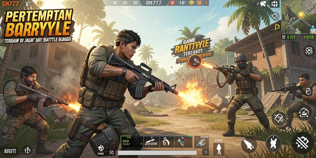 Tampilan gameplay GN777 yang intens dalam pertempuran Battle Royale.