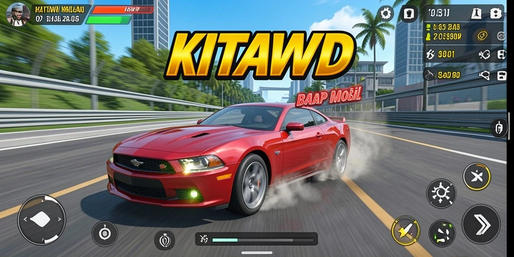 Tampilan gameplay menegangkan dalam KITAWD dengan balapan seru.