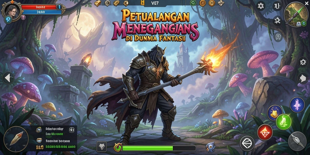 Tangkapan layar V07 menampilkan karakter menjelajahi dunia fantastis.